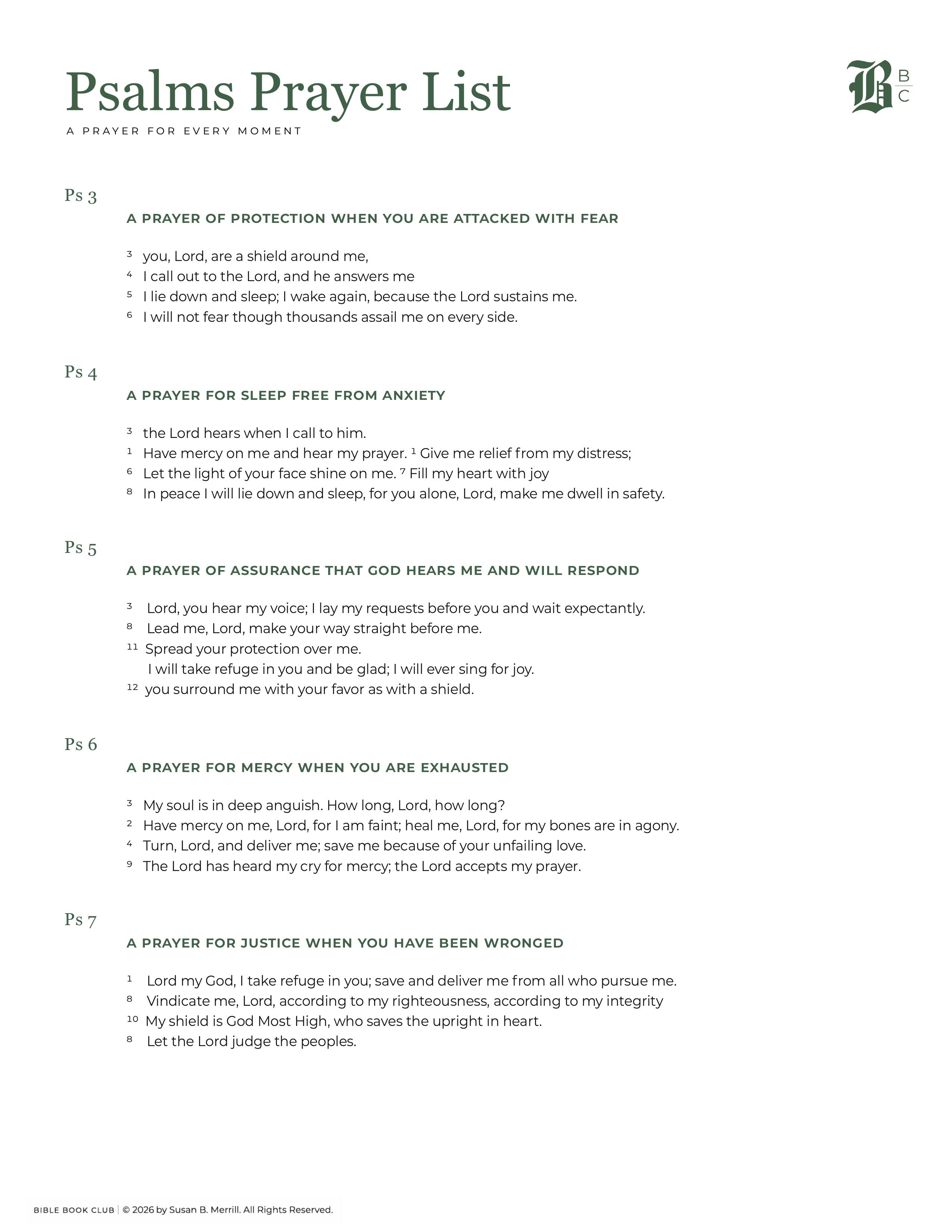 Psalms Prayer List